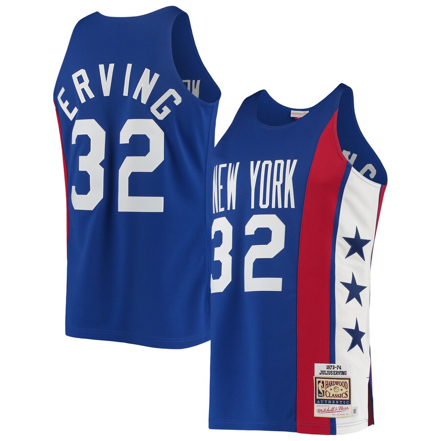 Men's New York Nets Julius Erving Mitchell & Ness Blue 1973/74 Hardwood Classics Authentic Jersey
