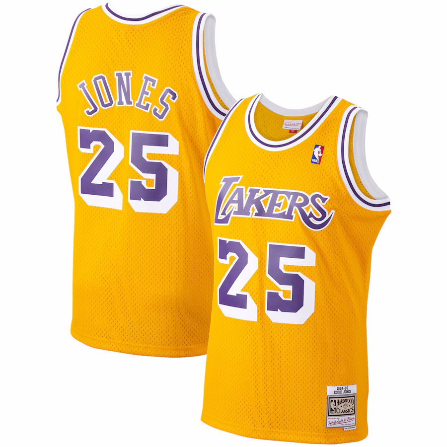 Men's Los Angeles Lakers Ed Jones Mitchell & Ness Gold 1994/95 Hardwood Classics Swingman Jersey