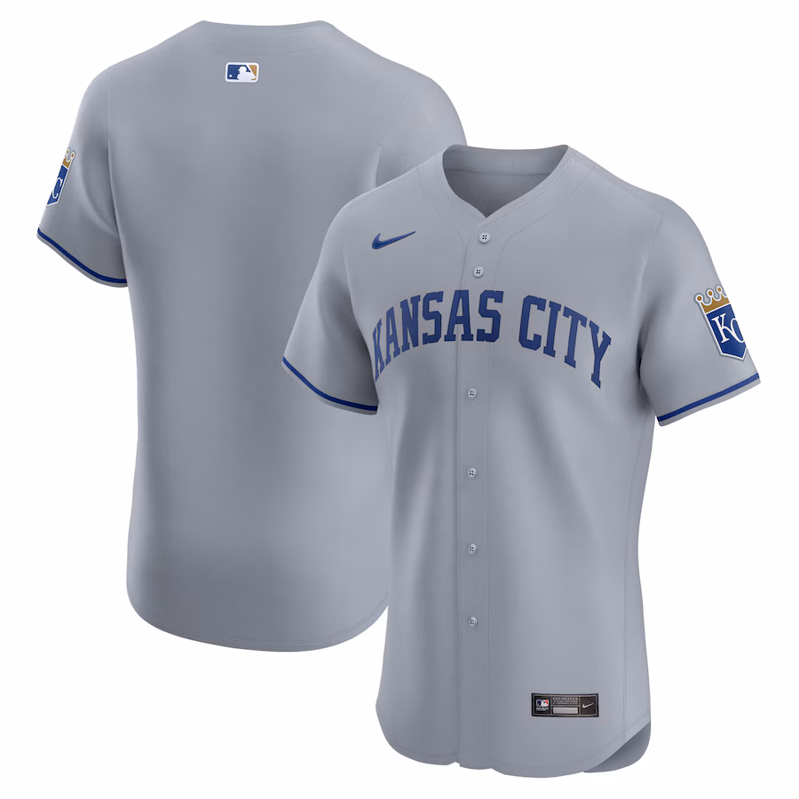 Men's Kansas City Royals  Nike Gray Road Vapor Premier Elite Patch Jersey