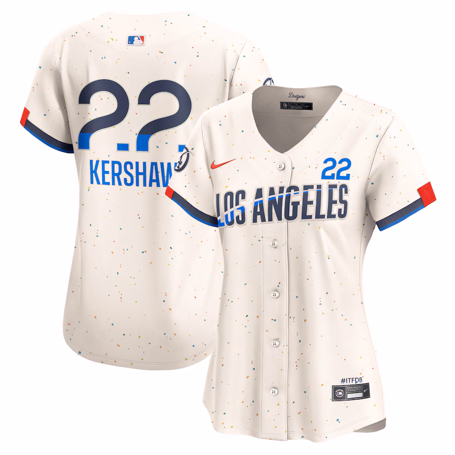 Women's Los Angeles Dodgers Clayton Kershaw Nike Cream 2024 City Connect Limited Player Jersey