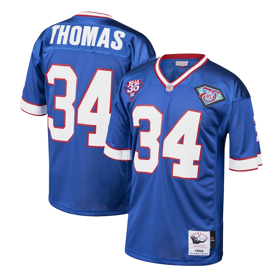 Men's Buffalo Bills 1985 Thurman Thomas Mitchell & Ness Royal Authentic Throwback Retired Player Jersey