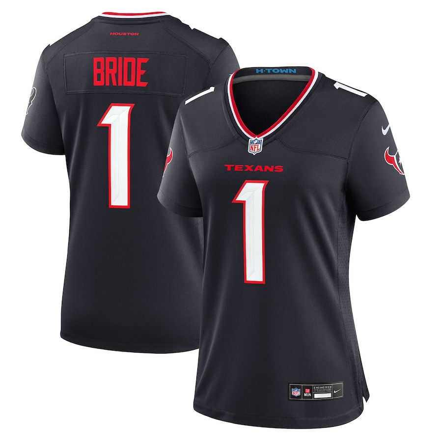 Women's Houston Texans Number 1 Bride Nike Navy Game Jersey