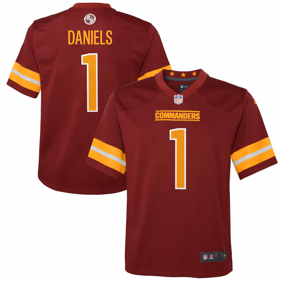 Youth Washington Commanders Jayden Daniels Nike Burgundy 2024 NFL Draft First Round Pick Player Game Jersey