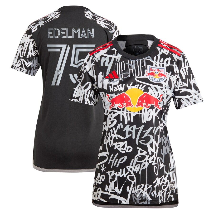 Women's New York Red Bulls Daniel Edelman adidas Black 2023 Freestyle Replica Player Jersey