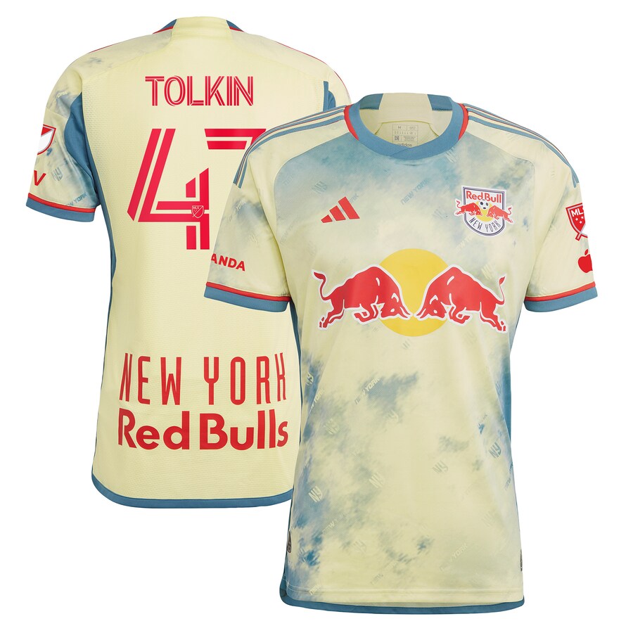Men's New York Red Bulls John Tolkin adidas Yellow 2023 Daniel Patrick Kit Authentic Jersey
