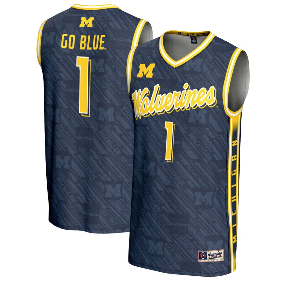 #1 Michigan Wolverines GameDay Greats Youth Highlight Print Lightweight Basketball Fashion Jersey - Navy