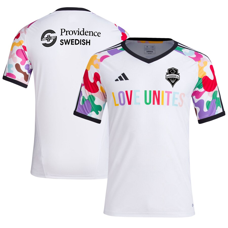 Men's Seattle Sounders FC  adidas White 2023 Pride Pre-Match Top
