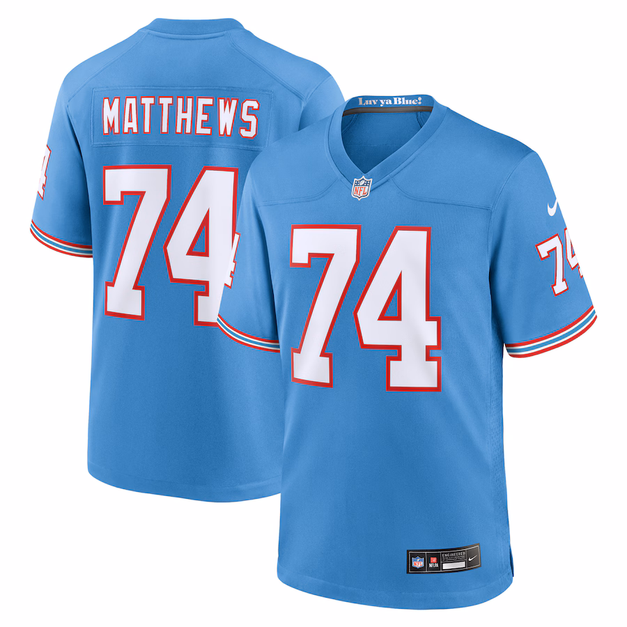 Men's Tennessee Titans Bruce Matthews Nike Light Blue Oilers Throwback Retired Player Game Jersey