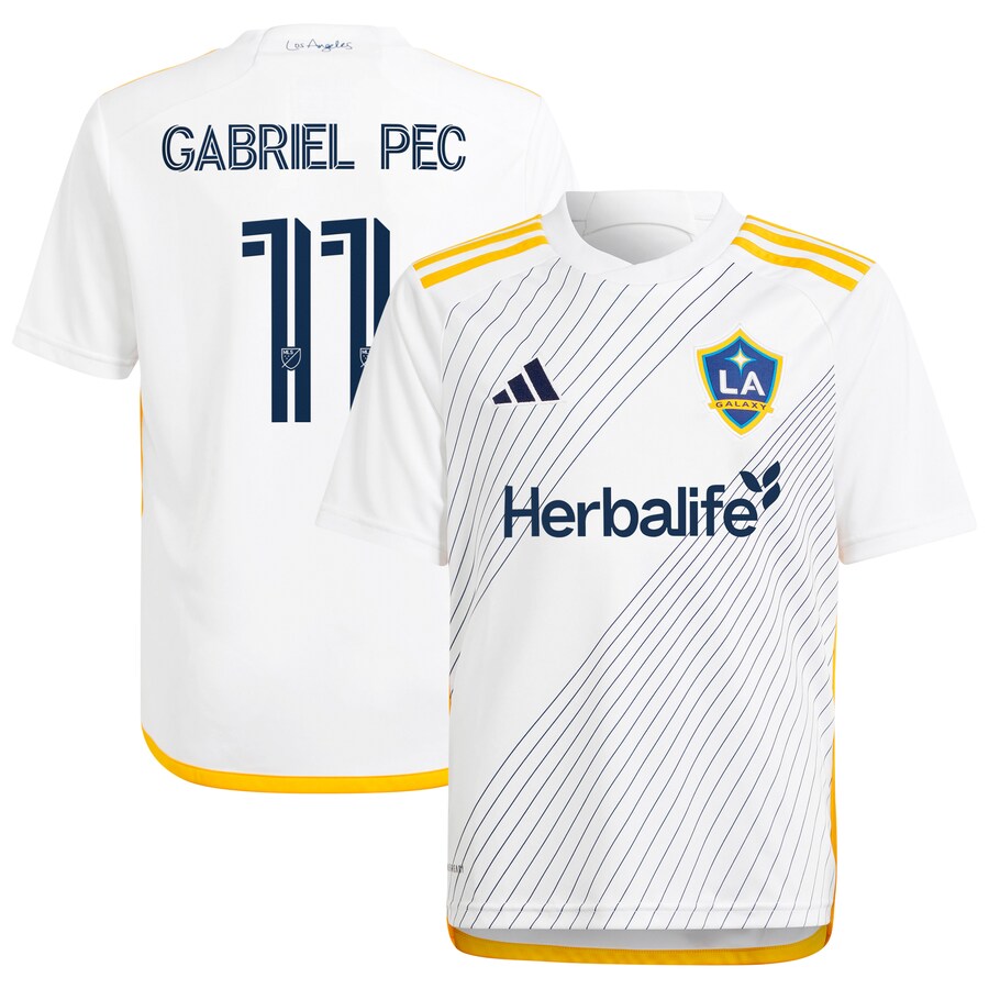Youth LA Galaxy Gabriel Pec adidas White 2024 Angelino Kit Replica Player Jersey