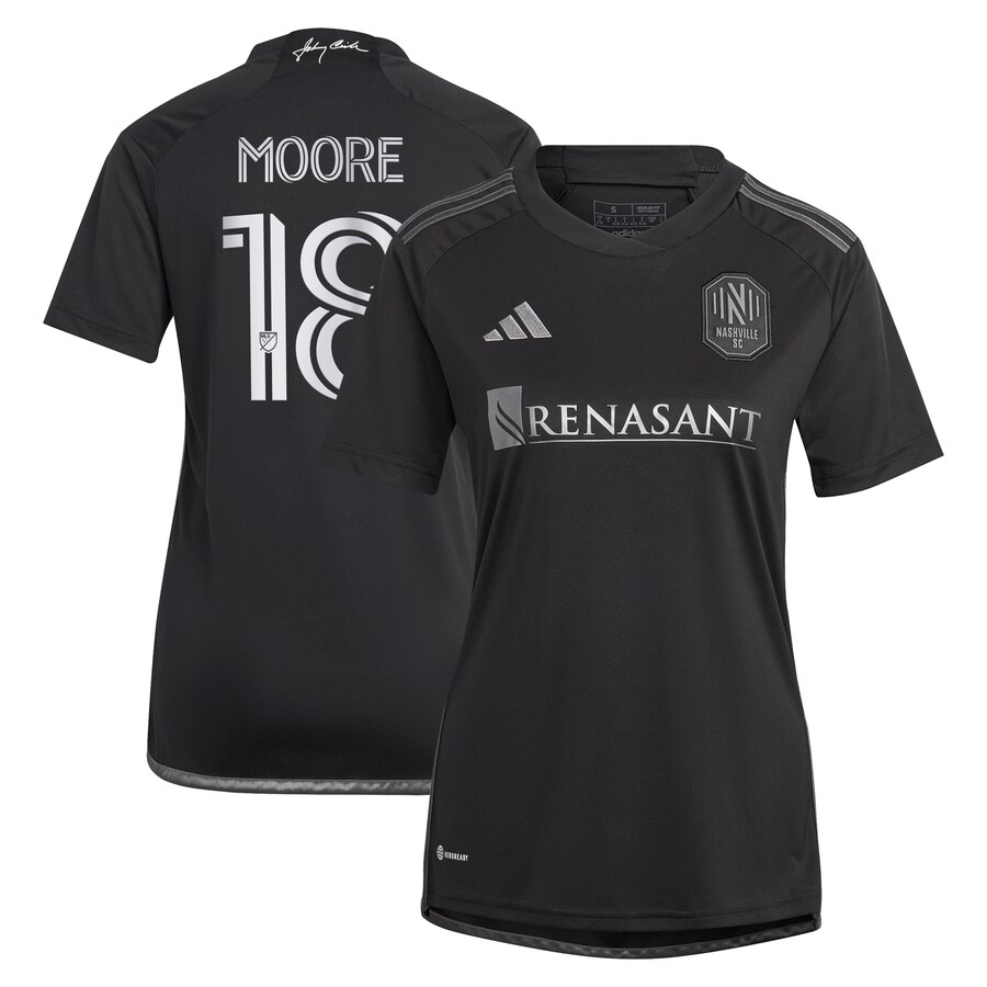 Women's Nashville SC Shaq Moore adidas Black 2023 Man In Black Kit Replica Player Jersey