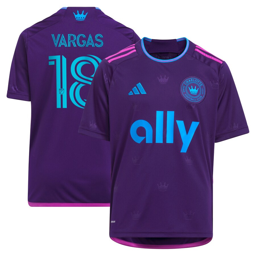 Youth Charlotte FC Kerwin Vargas adidas Purple 2023 Crown Jewel Kit Replica Player Jersey