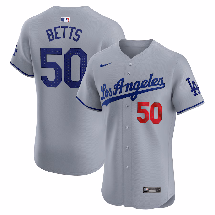 Men's Los Angeles Dodgers Mookie Betts Nike Gray Road Elite Player Jersey