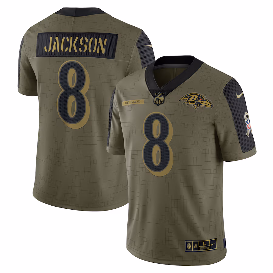 Men's Baltimore Ravens Lamar Jackson Nike Olive Salute To Service Limited Player Jersey