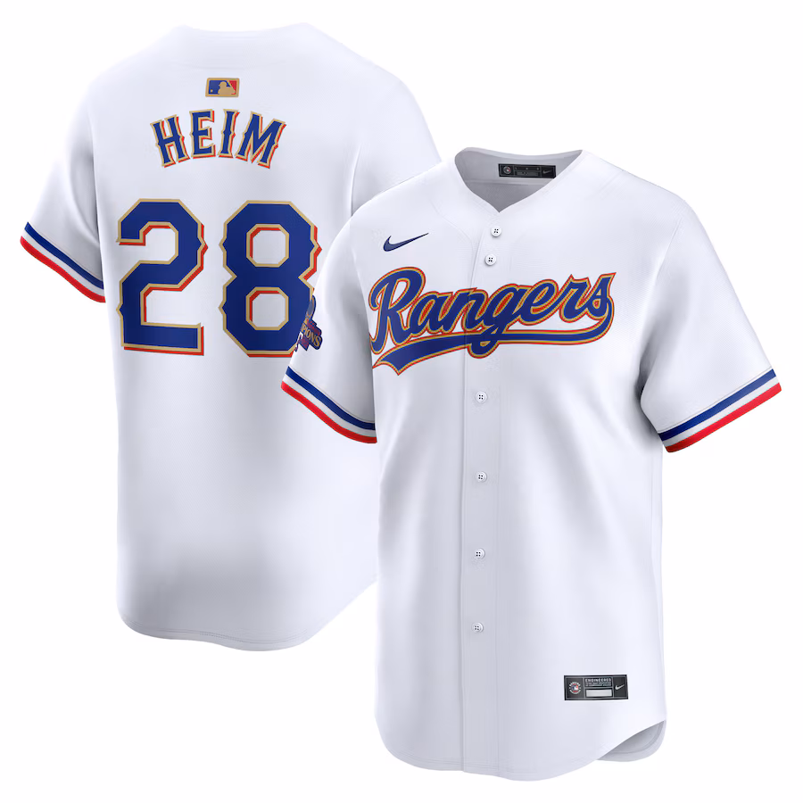 Men's Texas Rangers Jonah Heim Nike White 2024 Gold Collection Limited Player Jersey