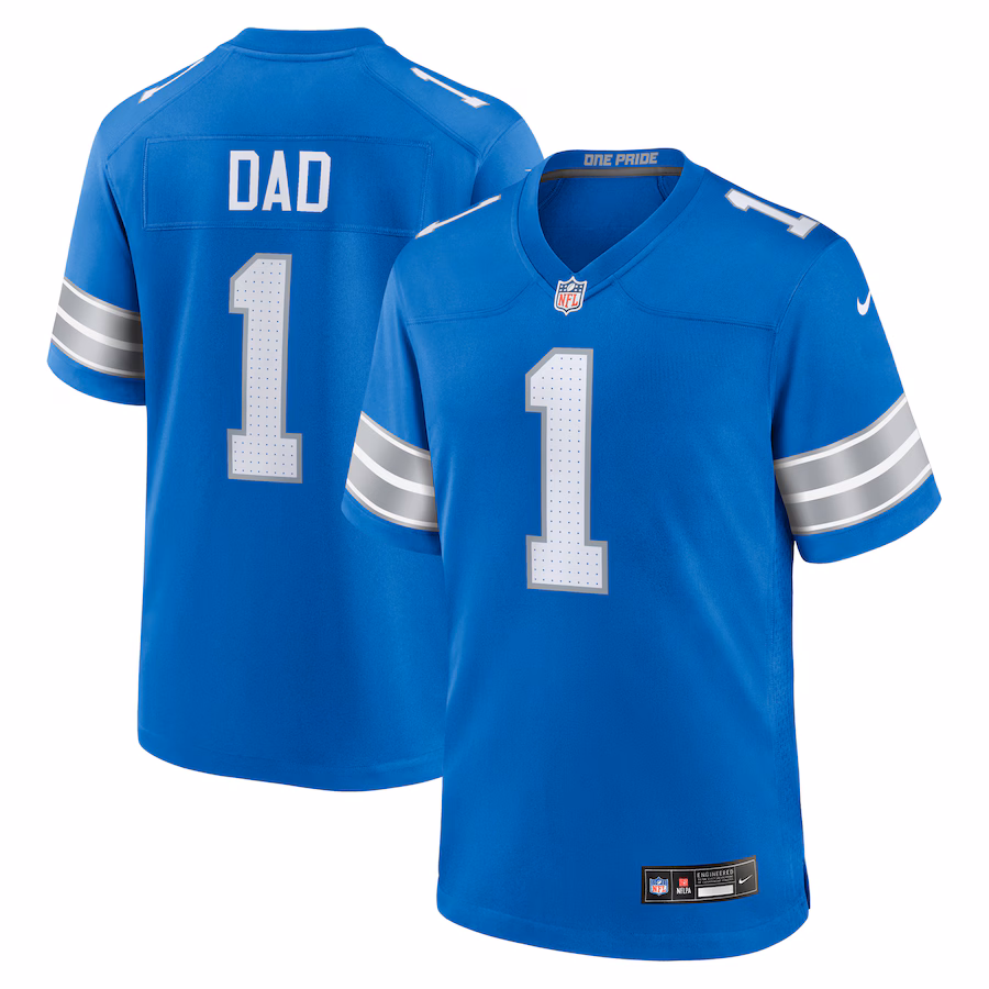 Men's Detroit Lions Number 1 Dad Nike Blue Game Jersey