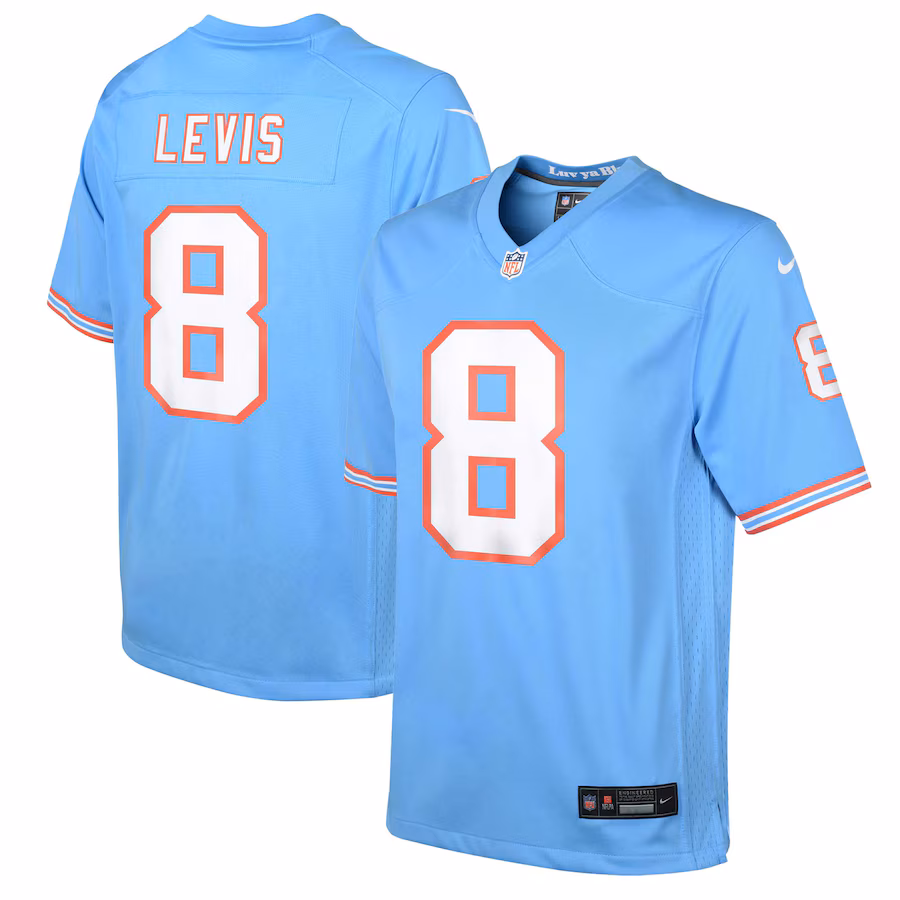 Youth Tennessee Titans Will Levis Nike Light Blue Oilers Throwback ALT2 Player Game Jersey
