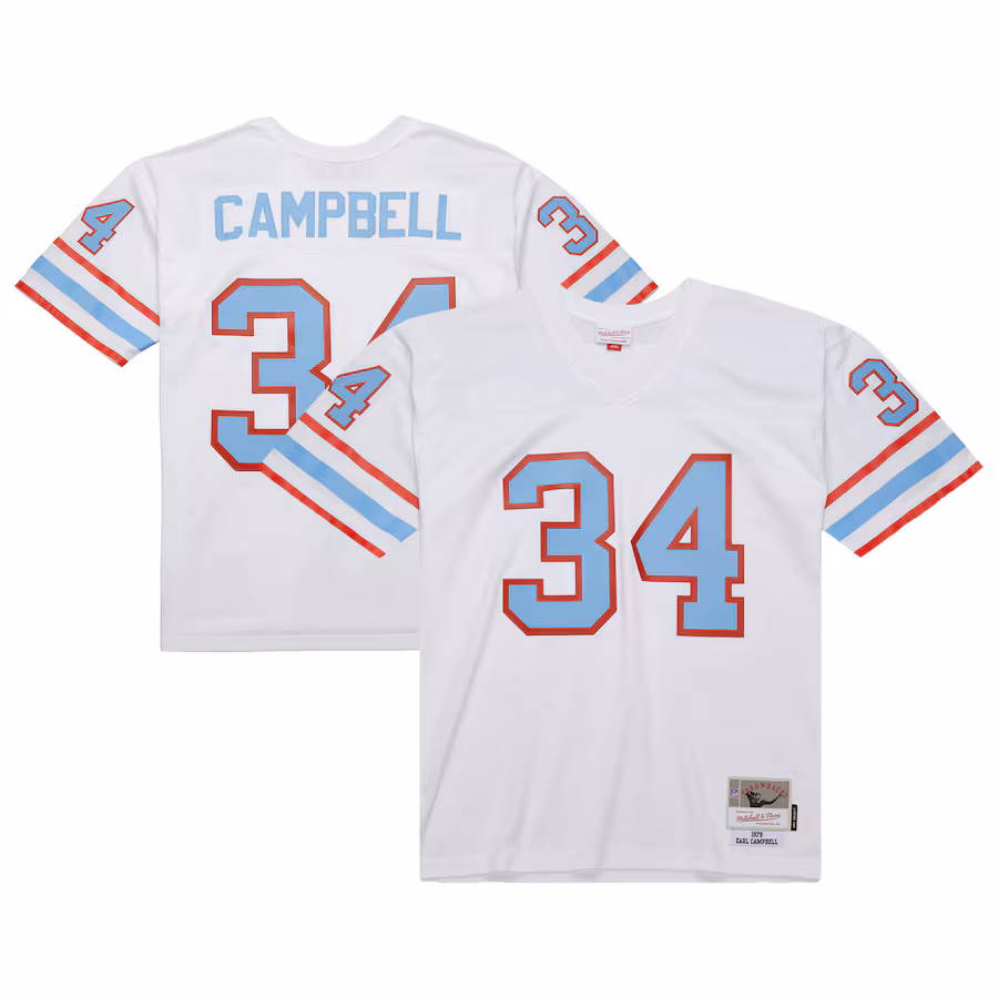 Men's Houston Oilers Earl Campbell Mitchell & Ness White 1979 Legacy Replica Jersey