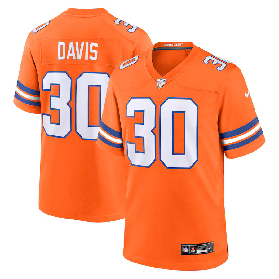 Men's Denver Broncos Terrell Davis Nike Orange Mile High Collection 1977 Throwback Retired Player Game Jersey