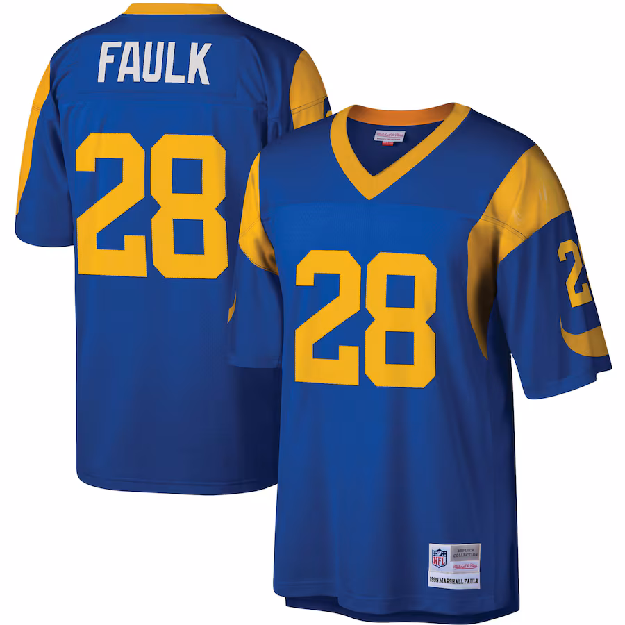Men's Los Angeles Rams Marshall Faulk Mitchell & Ness Royal Legacy Replica Jersey