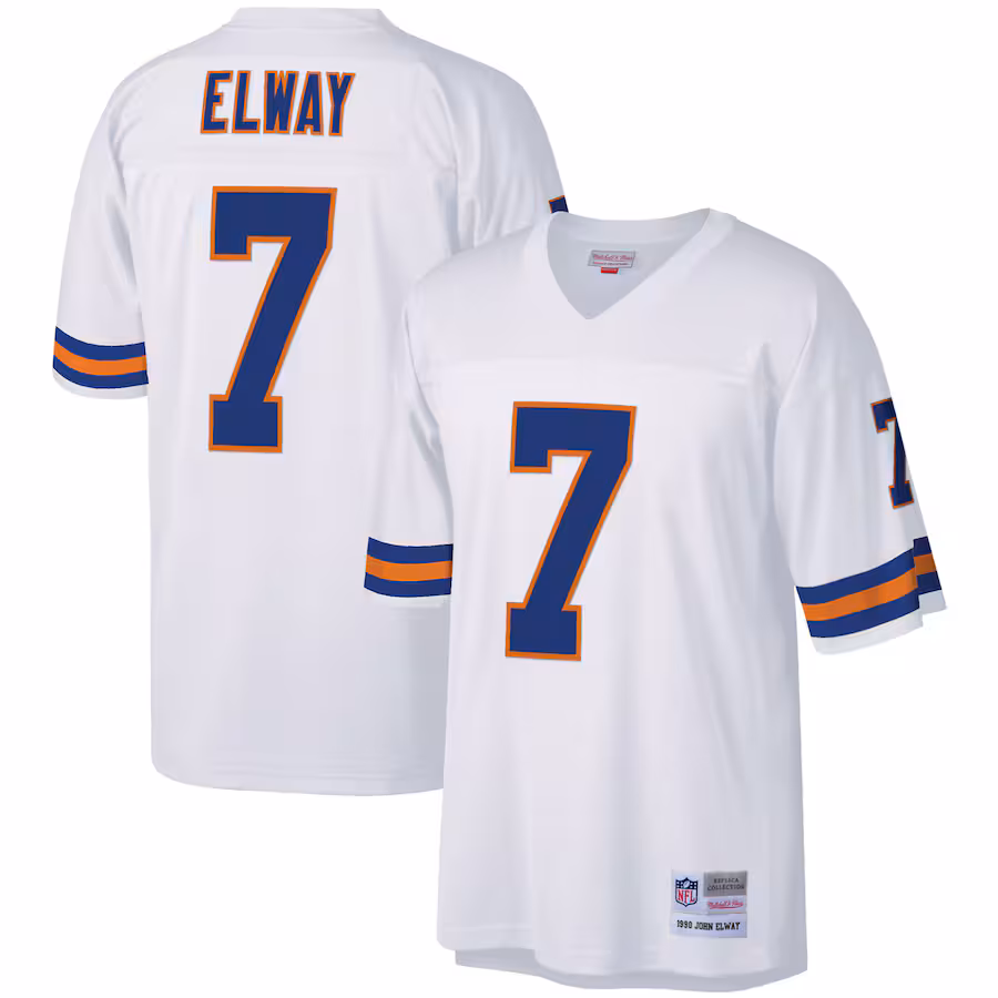 Men's Denver Broncos John Elway Mitchell & Ness White 1990 Legacy Replica Jersey