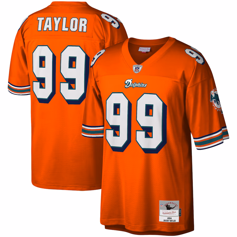 Men's Miami Dolphins Jason Taylor Mitchell & Ness Orange Legacy Replica Jersey