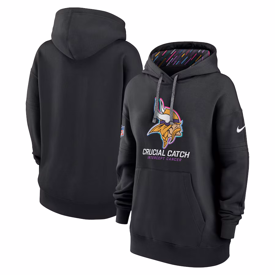 Women's Minnesota Vikings  Nike Black 2024 NFL Crucial Catch Club Pullover Hoodie