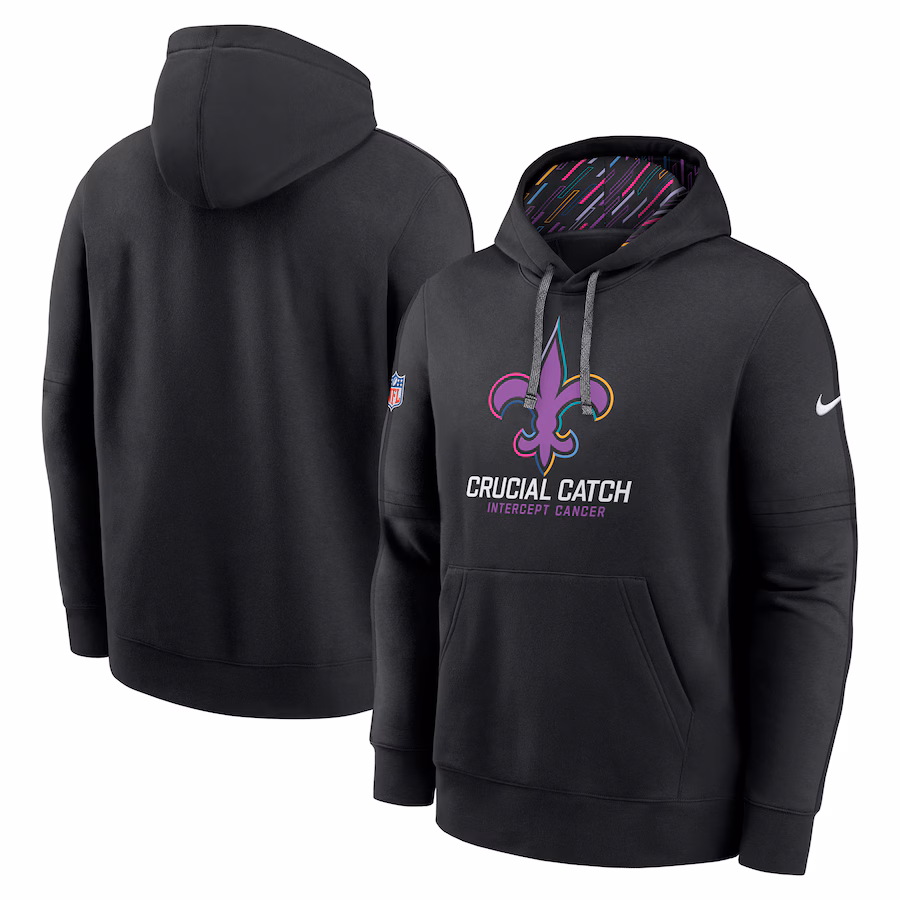 Men's New Orleans Saints Nike Black 2024 NFL Crucial Catch Club Pullover Hoodie