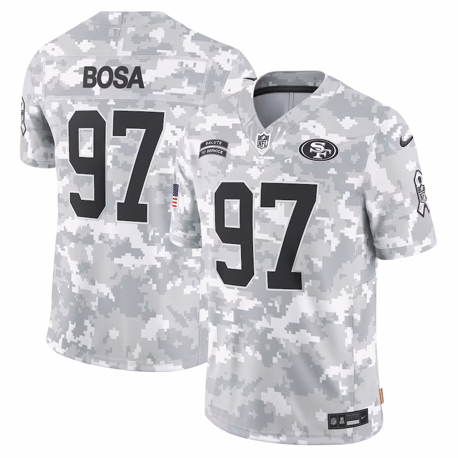 Men's San Francisco 49ers Nick Bosa Nike Arctic Camo 2024 Salute to Service Limited Jersey