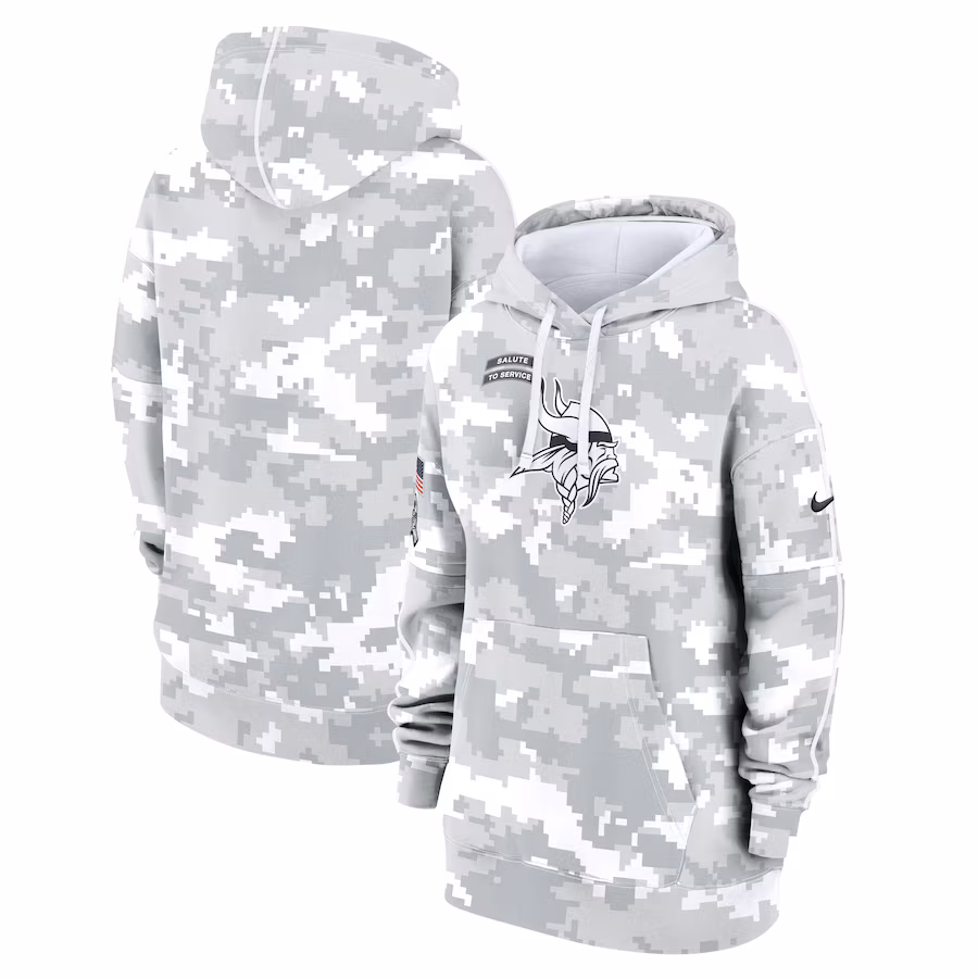 Women's Minnesota Vikings Nike Arctic Camo 2024 Salute To Service Club Fleece Pullover Hoodie