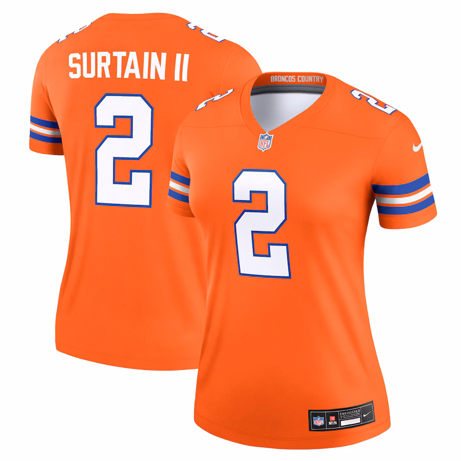 Women's Denver Broncos Patrick Surtain II Nike Mile High Collection 1977 Throwback Orange Alternate Legend Player Performance Top