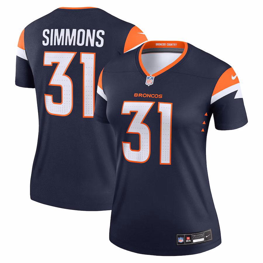 Women's Denver Broncos Justin Simmons Nike Navy Alternate Legend Player Performance Top