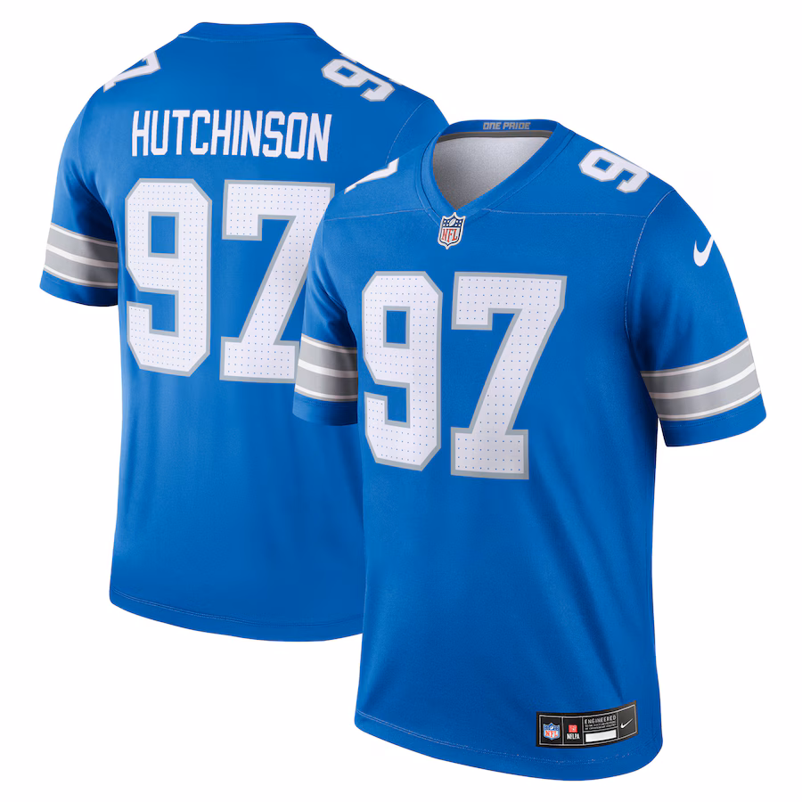 Men's Detroit Lions Aidan Hutchinson Nike Blue Team Legend Player Performance Top