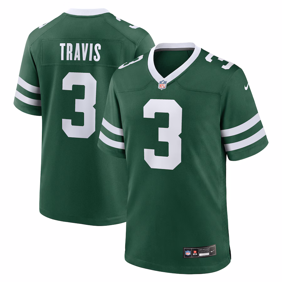 Men's New York Jets Jordan Travis Nike Legacy Green Team Game Jersey