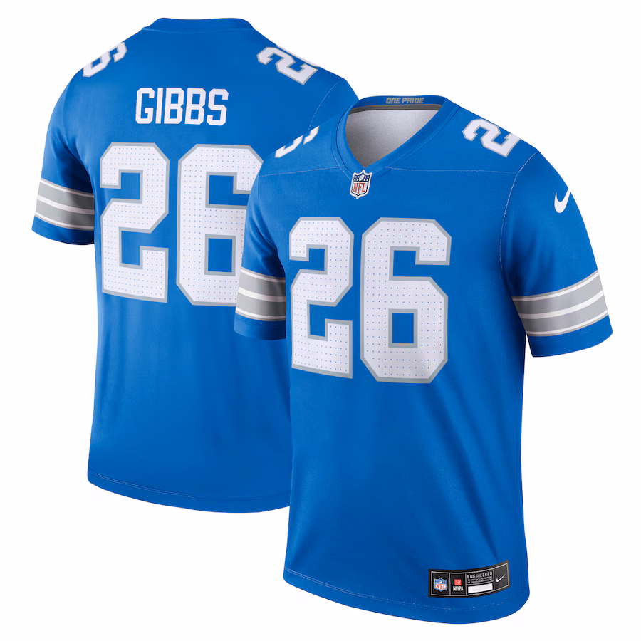 Men's Detroit Lions Jahmyr Gibbs Nike Blue Team Legend Player Performance Top