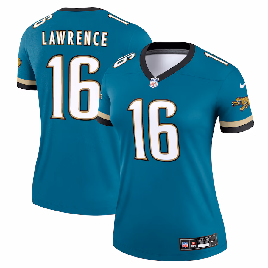 Women's Jacksonville Jaguars Trevor Lawrence Nike Prowler Throwback Teal Alternate Legend Player Performance Top