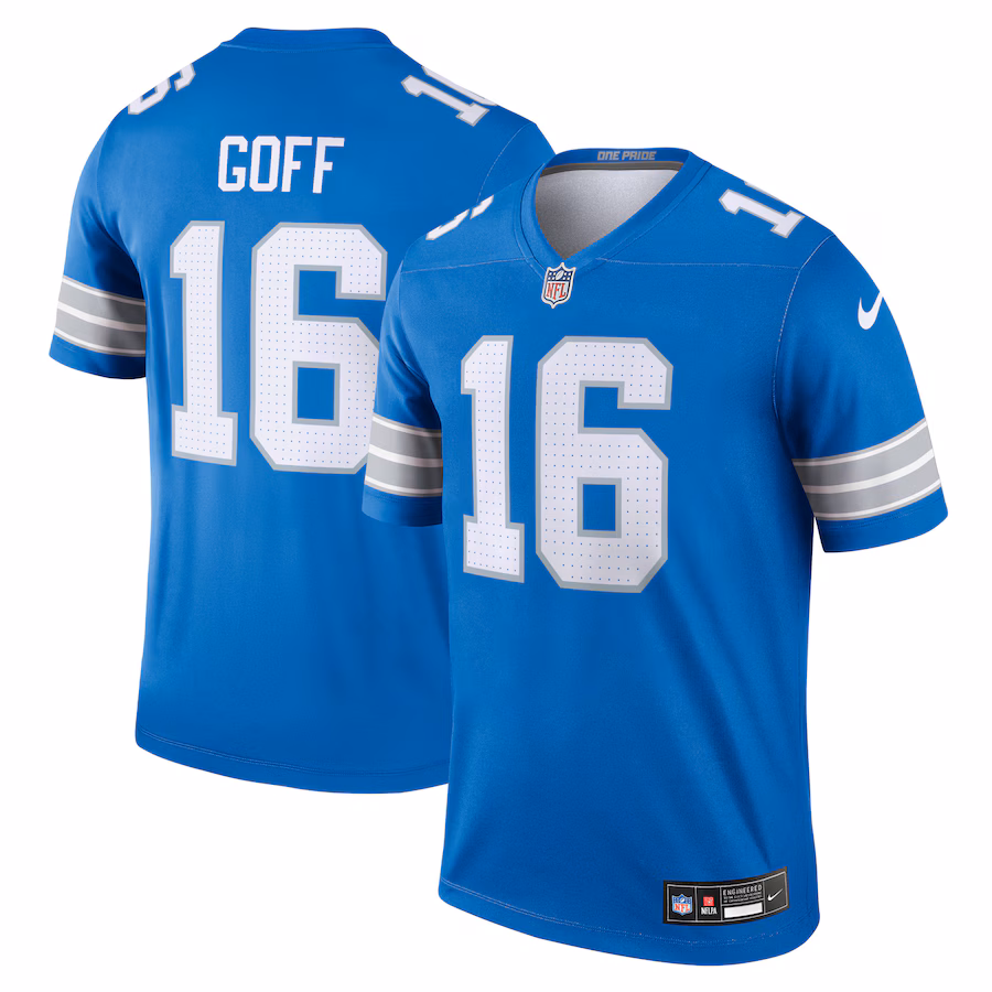 Men's Detroit Lions Jared Goff Nike Blue Team Legend Player Performance Top