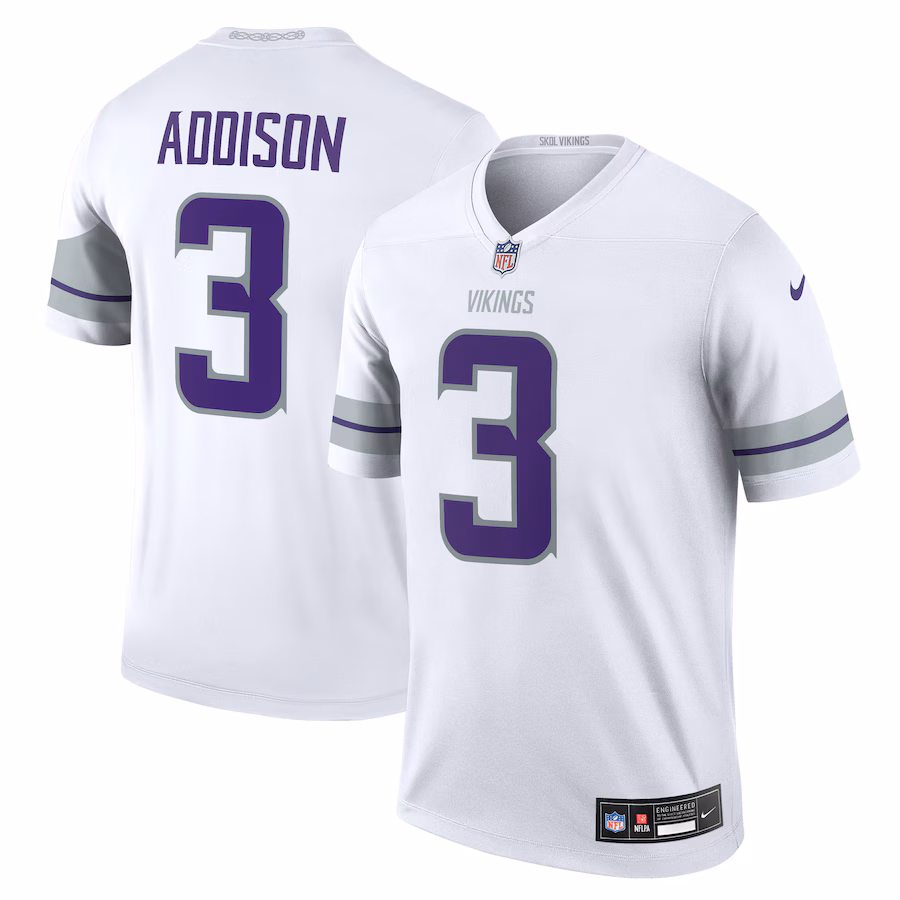 Men's Minnesota Vikings Jordan Addison Nike White Alternate Legend Player Performance Top