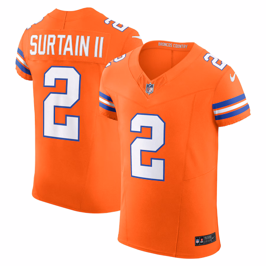 Men's Denver Broncos Patrick Surtain II Nike Orange Alternate Mile High Collection 1977 Throwback Vapor F.U.S.E. Elite Jersey