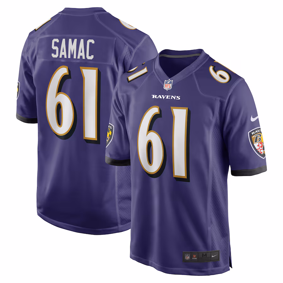 Men's Baltimore Ravens Nick Samac Nike Purple Team Game Jersey
