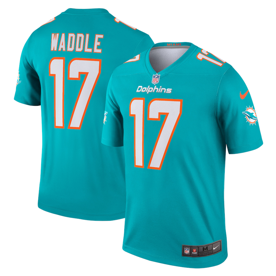 Men's Miami Dolphins Jaylen Waddle Nike Aqua Team Legend Player Performance Top