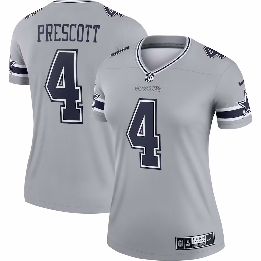 Women's Dallas Cowboys Dak Prescott Nike Gray Inverted Legend Player Performance Top