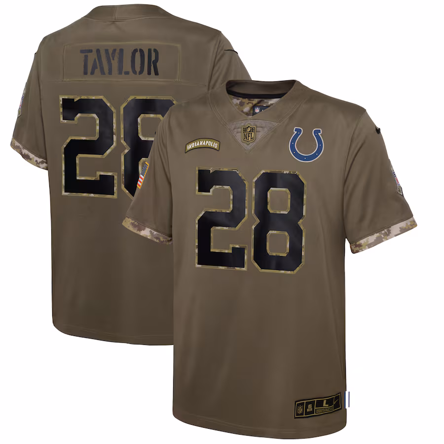 Youth Indianapolis Colts Jonathan Taylor Nike Olive Salute To Service Player Limited Jersey