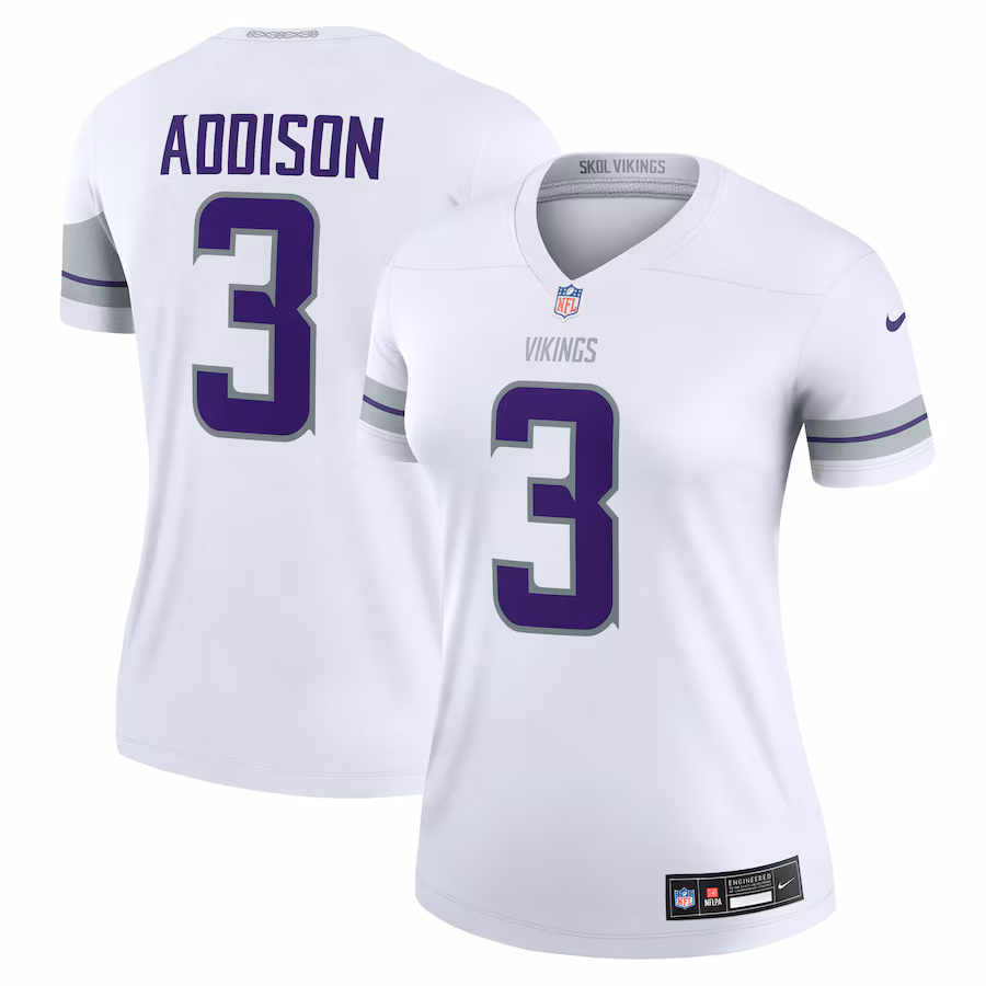Women's Minnesota Vikings Jordan Addison Nike White Alternate Legend Player Performance Top