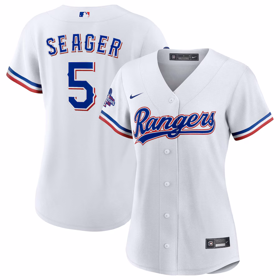 Women's Texas Rangers Corey Seager Nike White Home 2023 World Series Champions Replica Player Jersey