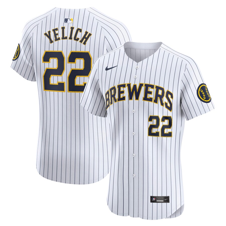Men's Milwaukee Brewers Christian Yelich Nike White Alternate Alternate Elite Player Jersey