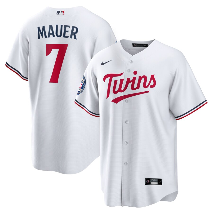 Men's Minnesota Twins Joe Mauer Nike White 2024 Baseball Hall of Fame Home Replica Player Jersey