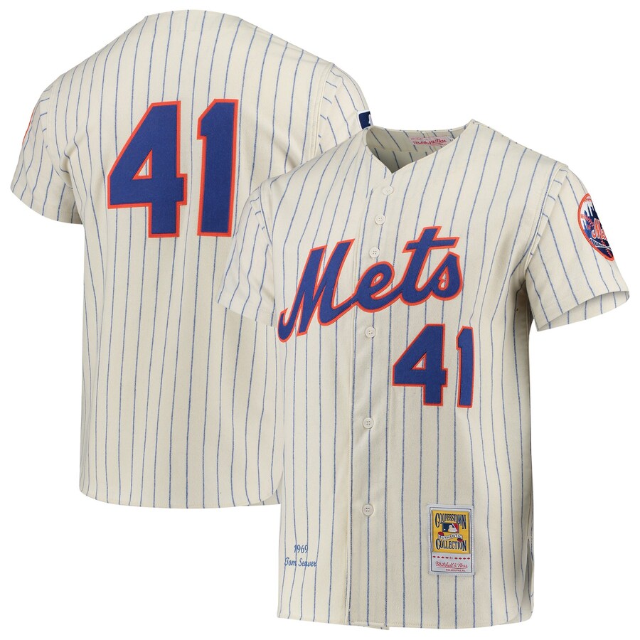 Men's New York Mets Tom Seaver Mitchell & Ness Cream 1969 Cooperstown Collection Authentic Jersey