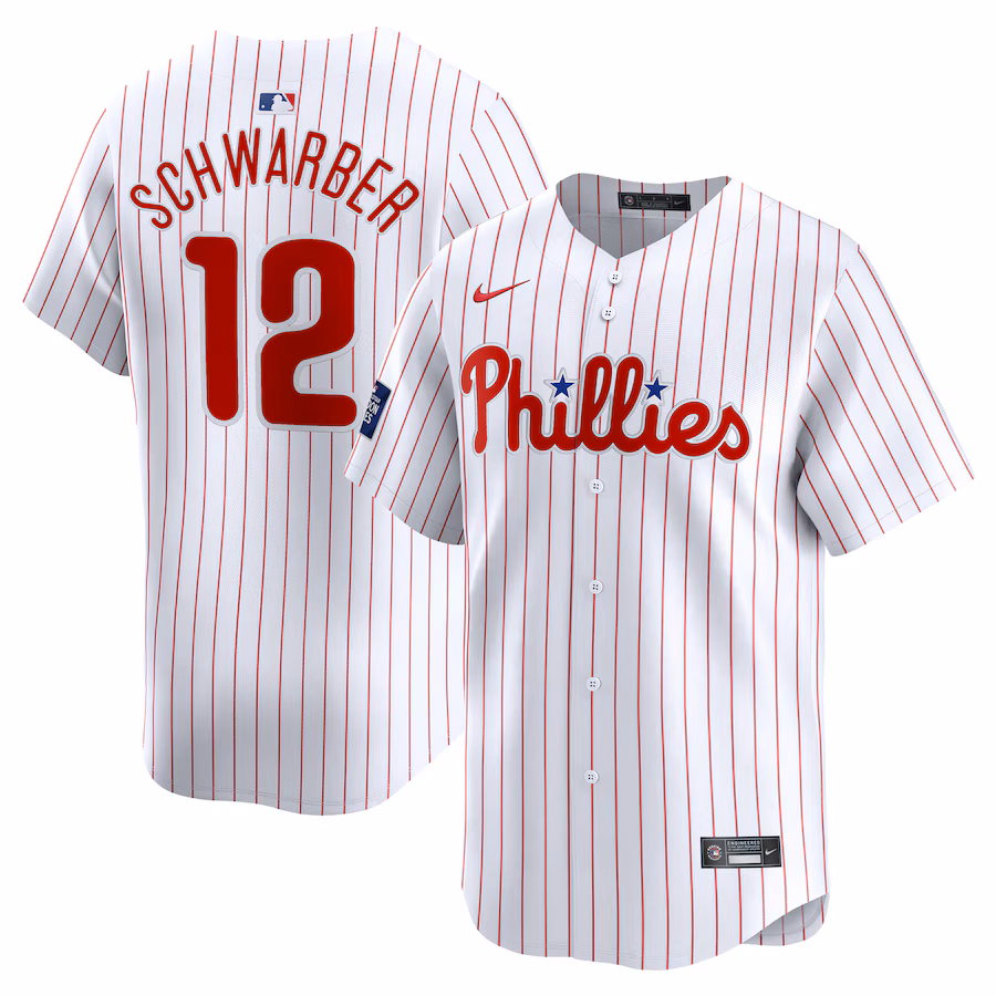 Men's Philadelphia Phillies Kyle Schwarber Nike White 2024 MLB World Tour London Series Home Limited Player Jersey