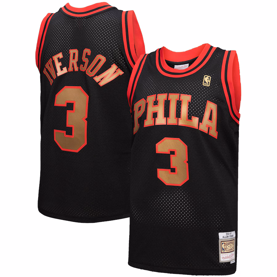 Men's Philadelphia 76ers Allen Iverson Mitchell & Ness Black 1996/97 Hardwood Classics Reload 3.0 Swingman Jersey