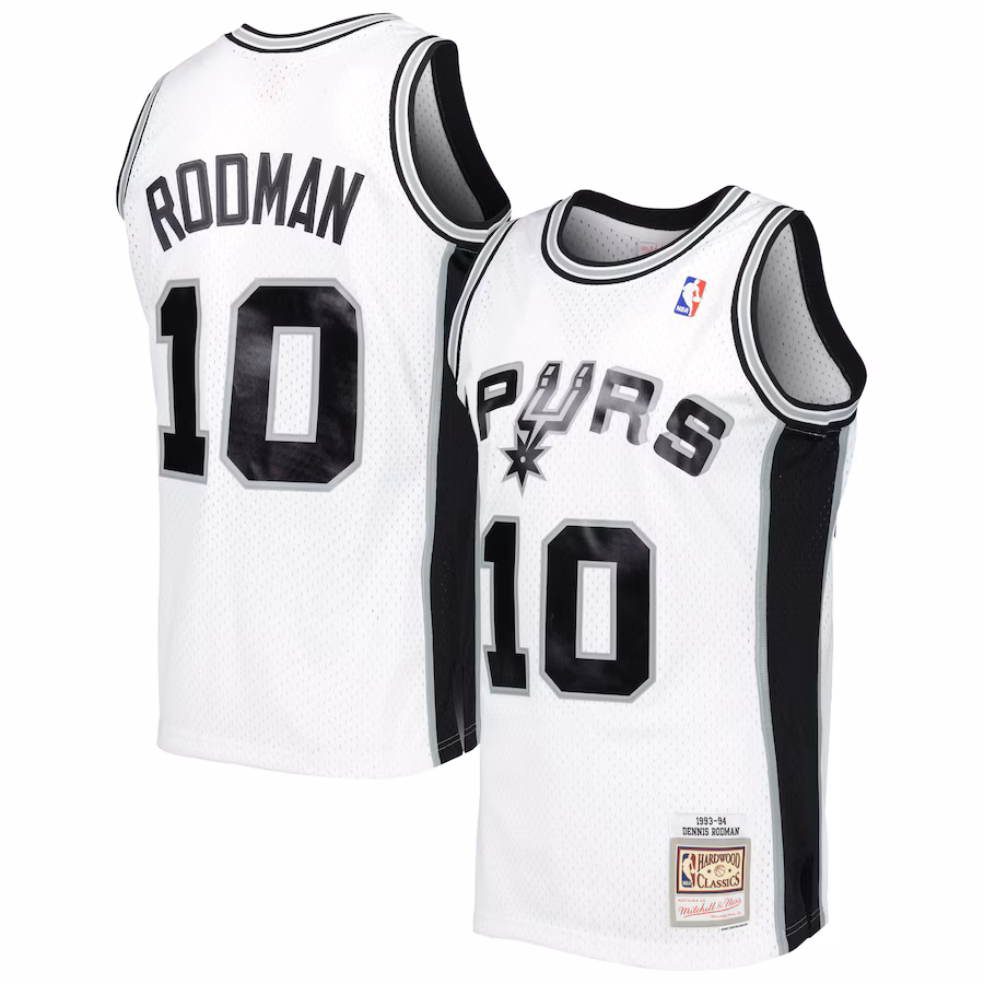 Men's San Antonio Spurs Dennis Rodman Mitchell & Ness White 2001/02 Hardwood Classics Swingman Jersey